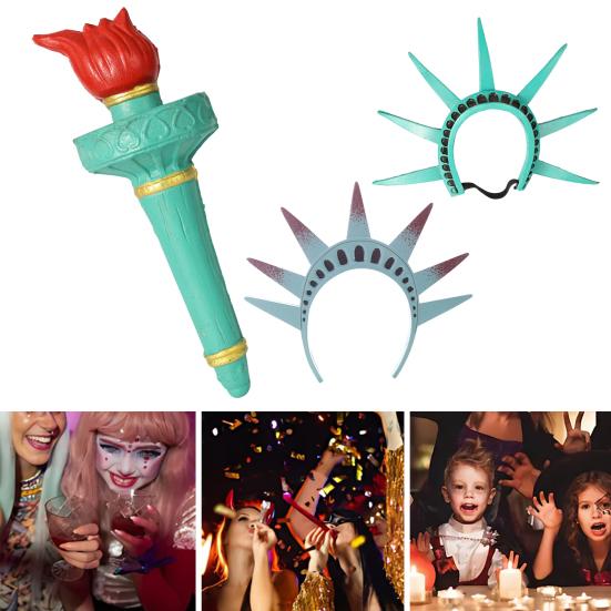 

Statue of Liberty Headband Crown Torch Cosplay Lady Liberty Costume Accessories B