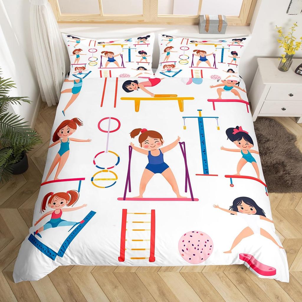 Gymnastikälskare Tvilling Kung Påslakan Set Graffti Cheerleader Sängkläder Set Polyester Drömsk Flickig Cheerleading Täckeöverdrag