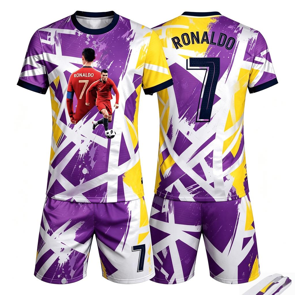 Sommer Fußball Kurzarm Set Modisch Bequem Locker Weich Atmungsaktiv Bedrucktes T-Shirt 3D Bedruckt Sportlich Lässig Outdoor Täglich