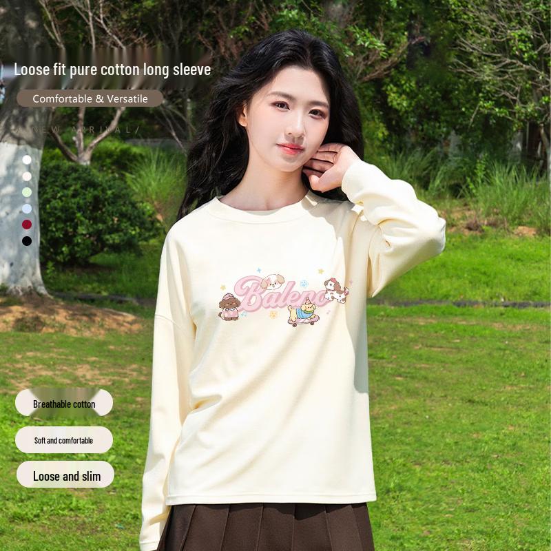 Baleno Women's Pure Cotton Fluffy Dog Print Long-Sleeve T-Shirt