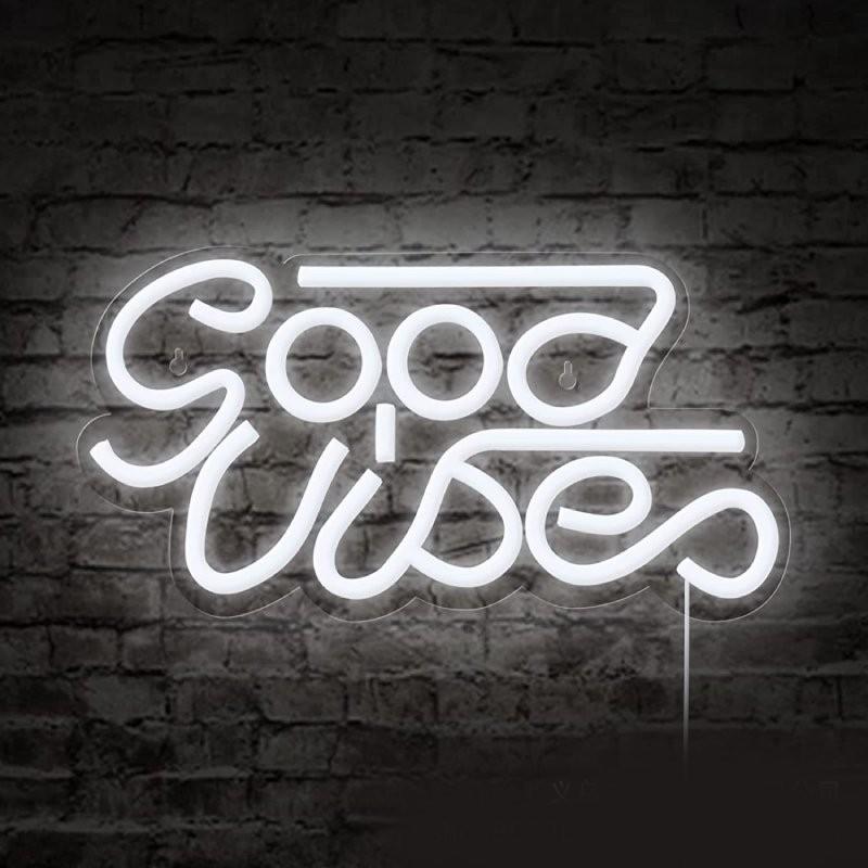 Vibes Good Neon Sign Led Word Usb Light Acrylic Lamp Bedroom Bar Decor Party