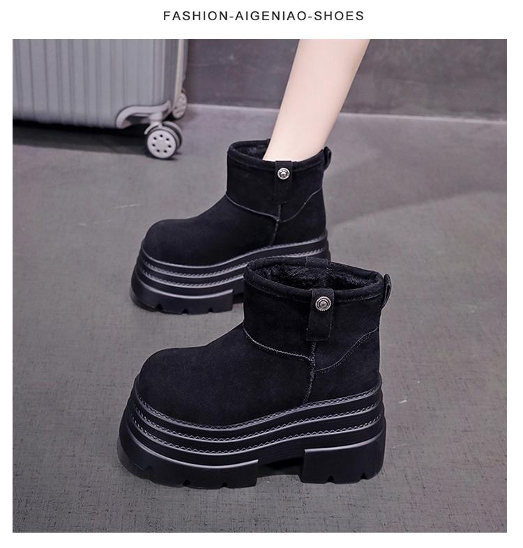 Fashion 10CM Suede Cow Genuine Leather Snow Boots Women Chelsea Boots Shoes for Women Ankle Booties Platform Wedge Winter Plush