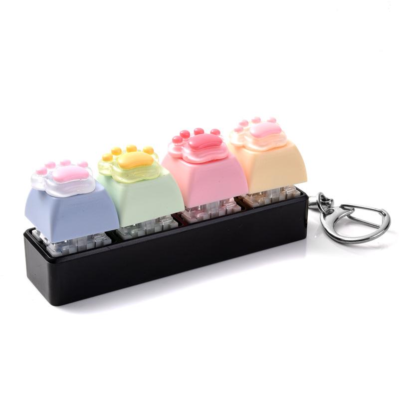 4/8Pcs Cat Paw Keycap Fidget Keychain Macaron Stress Relief Pendant Xmas Birthday Valentine Office Party Gift Charm