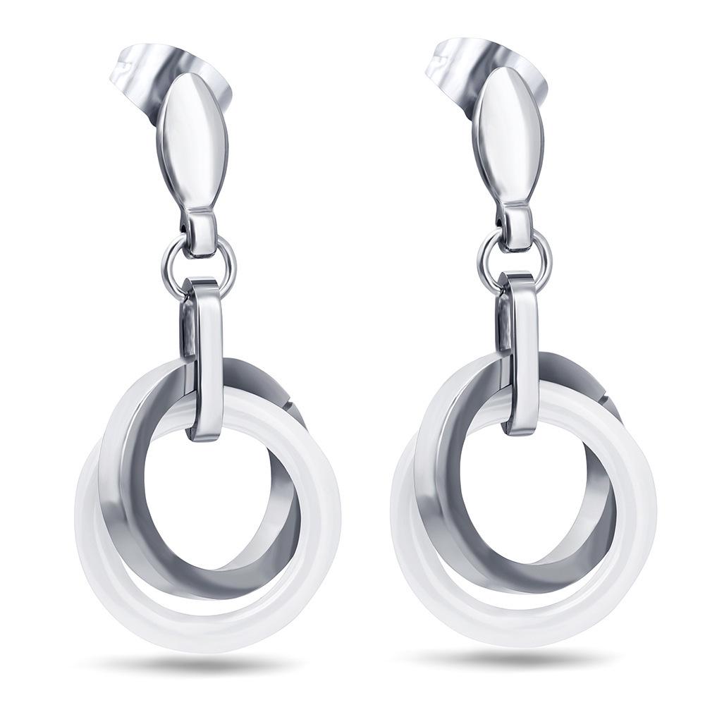 316L Titanium & Ceramic Double Layer Mixed Style Dangle Earrings for Women with Round Pendant
