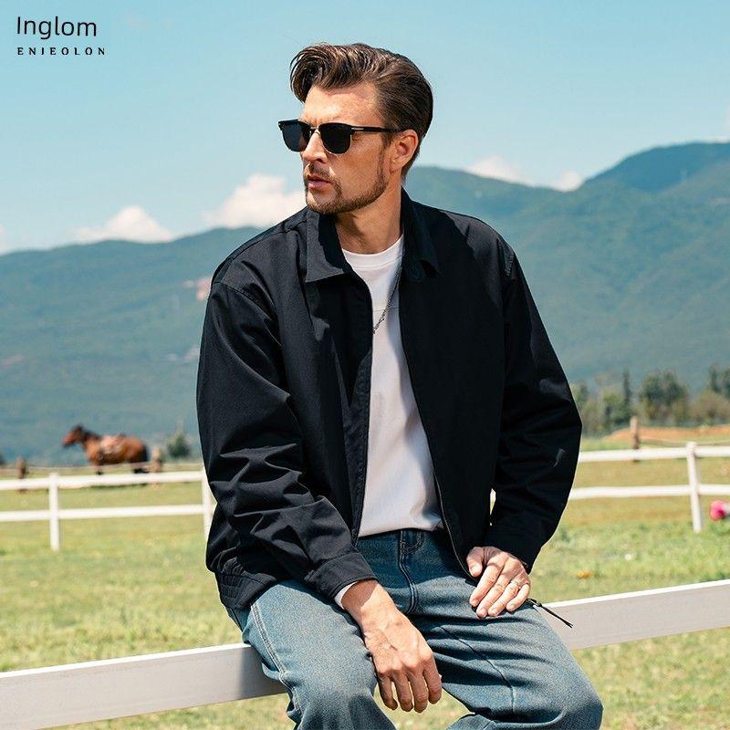 

Yingjuelun 100% Cotton Light Mature Style Commuter Lapel Jacket for Autumn and Winter, Men s Soft Elastic Hem Short Coat Black 3XL
