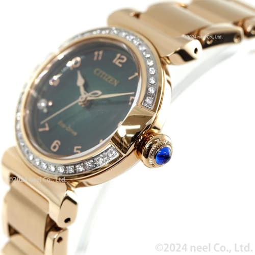 Citizen Women's Watch, Eco-Drive, Solar-Powered, Waterproof, with Spare Band, Diamond, Green, ROUND Collection, EM1123-62X, Gold
