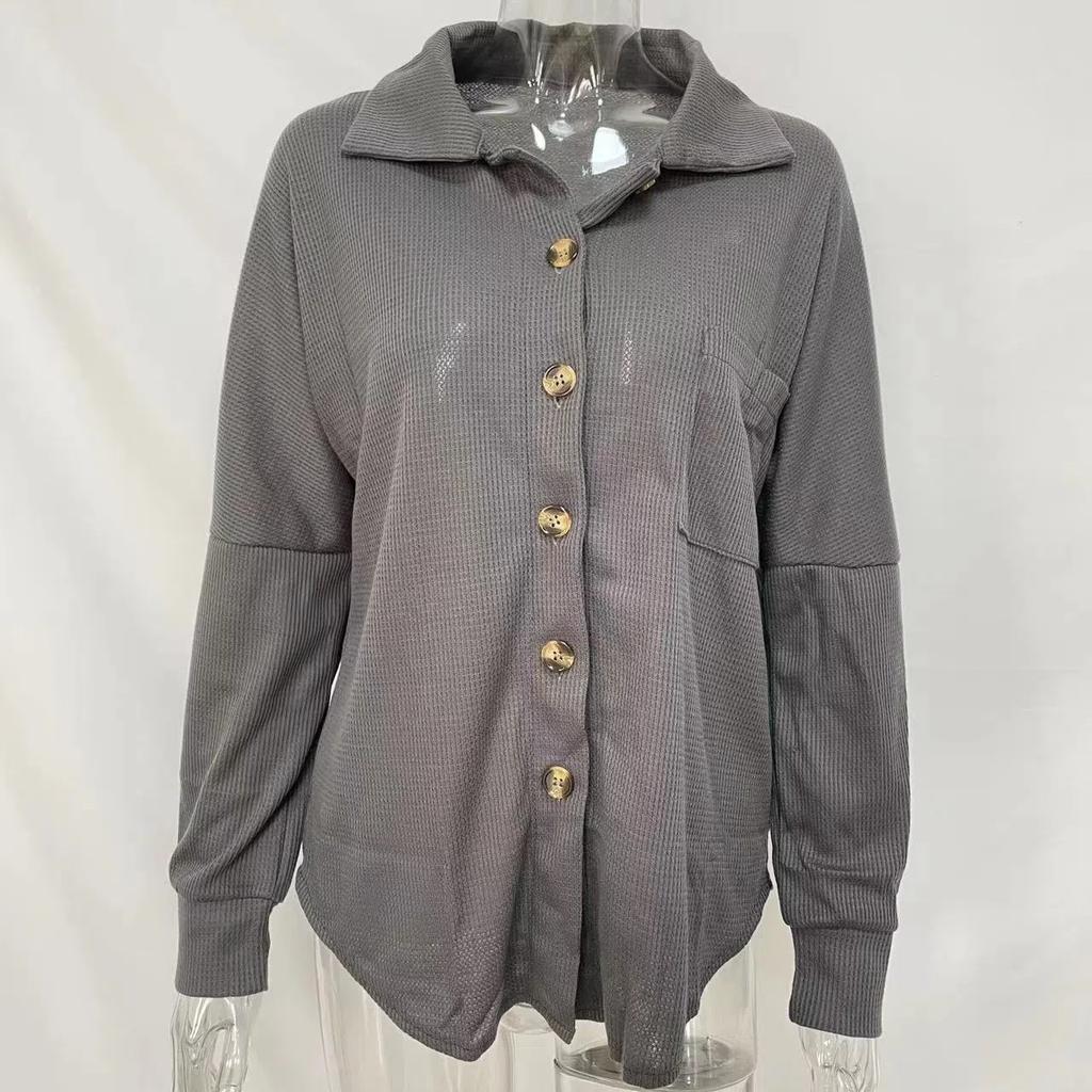 Womens Waffle Knit Shacket Jacket Casual Long Sleeve Button Down Shirts Dressy Blouses Tops