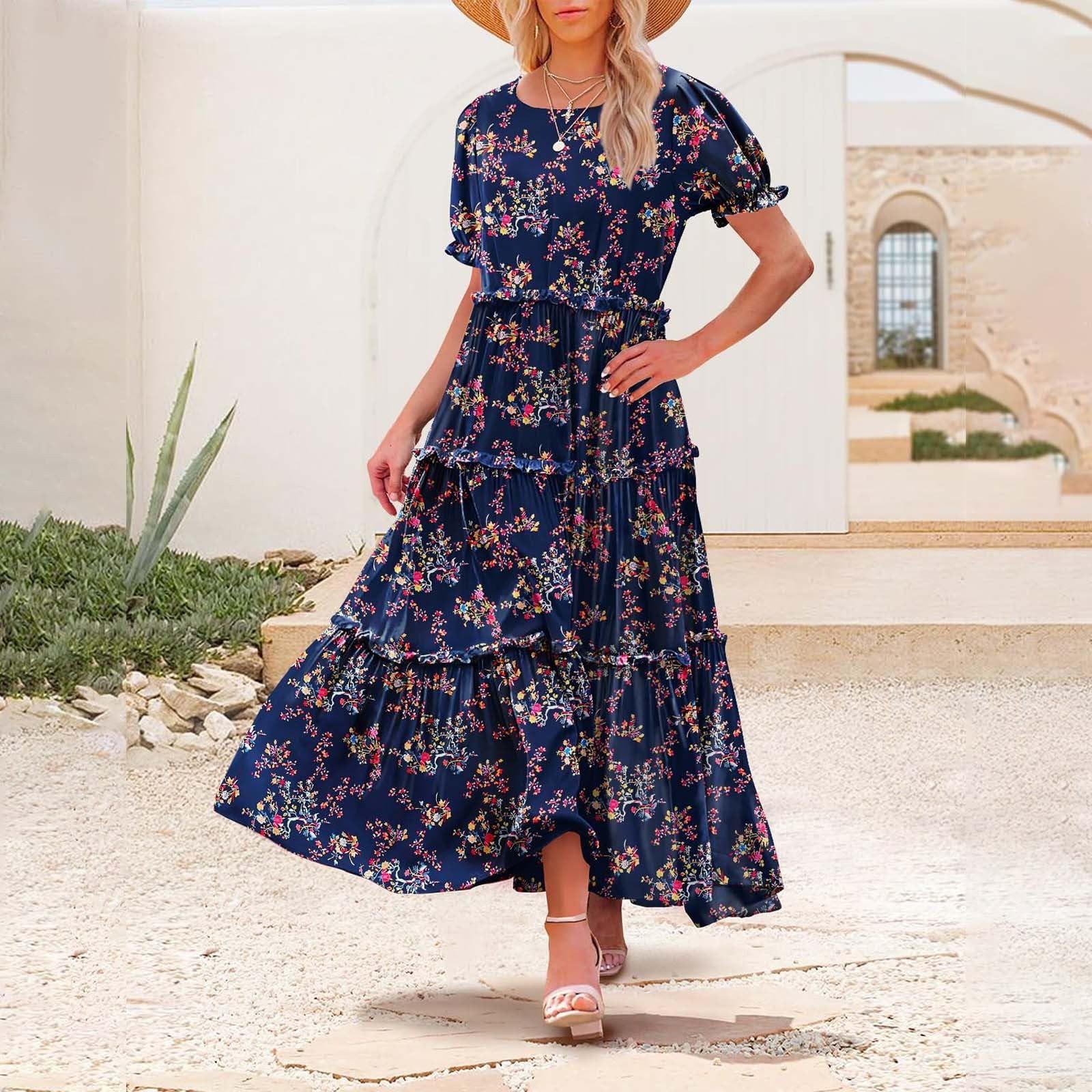 

Women Floral Maxi Bodycon Dress Boho Flowy Going Out Slip Dress Picnic Dress S Темно-синій