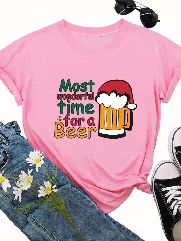 Christmas Best for A Beer Print T Shirt Women Short Sleeve O Neck Loose Tshirt Women Causal Tee Shirt Tops Camisetas Mujer