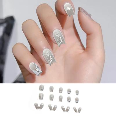 Yousheng 24Pcs False Nails Gradient Color DIY Waterproof Winter Autumn Temperament Manicure Stickers for Nail Salon