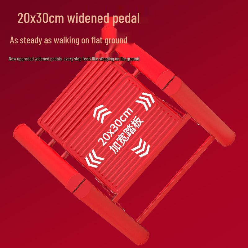 Lightweight Multifunctional Festive Red Three-Step Folding Ladder with High-Grade Anti-Slip Steps for Home Storage.