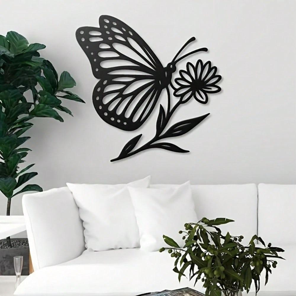 Butterfly Flower Metal Wall Art Vintage Iron Sculpture Home Garden Decor Gift