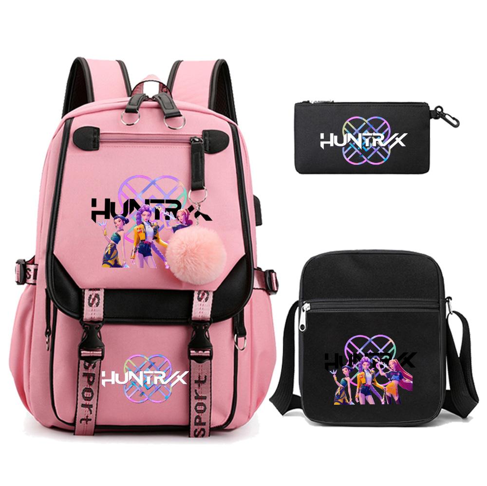3 szt./zestaw K-pop Demon Hunters Plecak z nadrukiem z torbą na ramię piórnik dla nastolatka dziewczyny chłopca tornister dużej pojemności torba podróżna prezent dla dziecka plecak