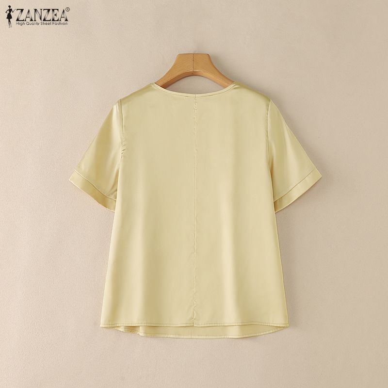ZANZEA Blouse Décontractée à Col V Ample à Manches Courtes pour Femme