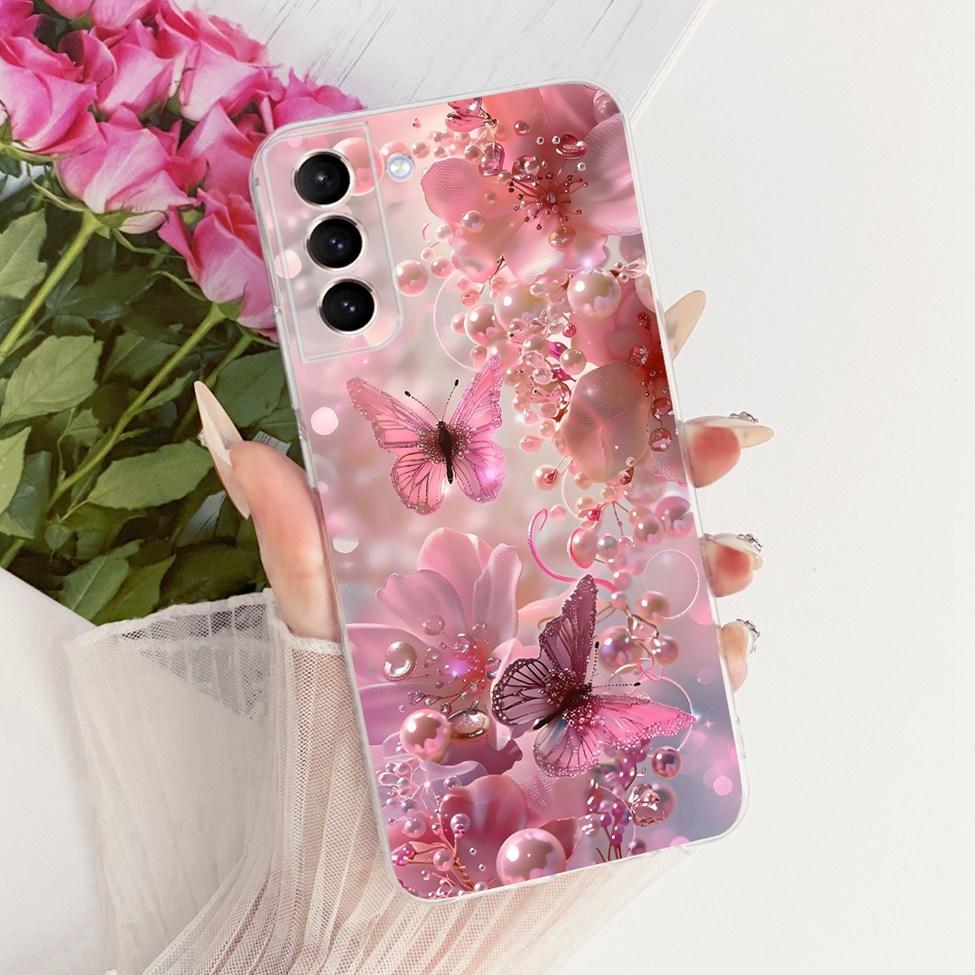 Clear For Samsung S21 Plus Case SM-G996B Aesthetic Luxury Cute Fashion Flower Funny Painted Casing For Samsung Galaxy S21+ Cover