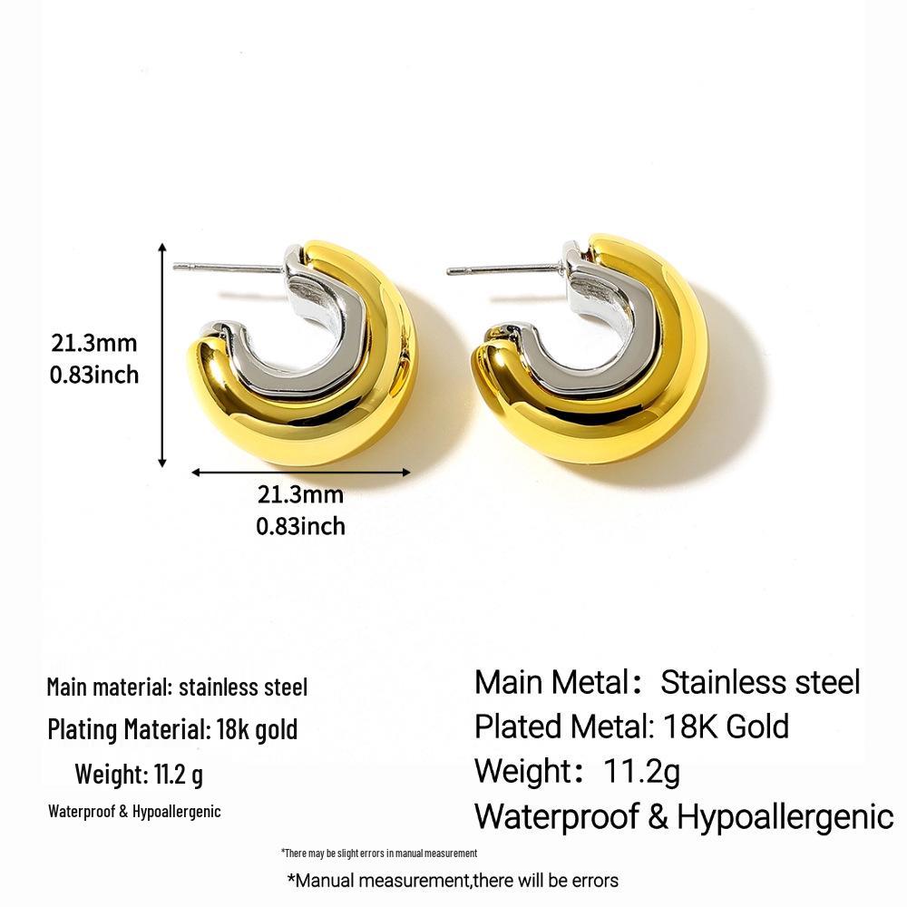 Ying Tai Two-Tone Stainless  Titanium Women’s Earrings – European  American Style, High Polish, 18K Gold, Waterproof.