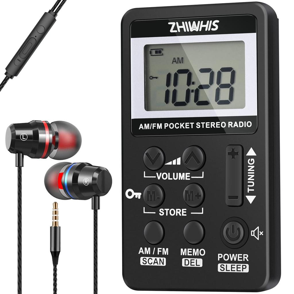 ZHIWHIS Portable with FM DSP Stereo Key Lock and Preset for Disaster and Includes Japanese Instruction Manual and Black Radio, Compact, Rechargeable,