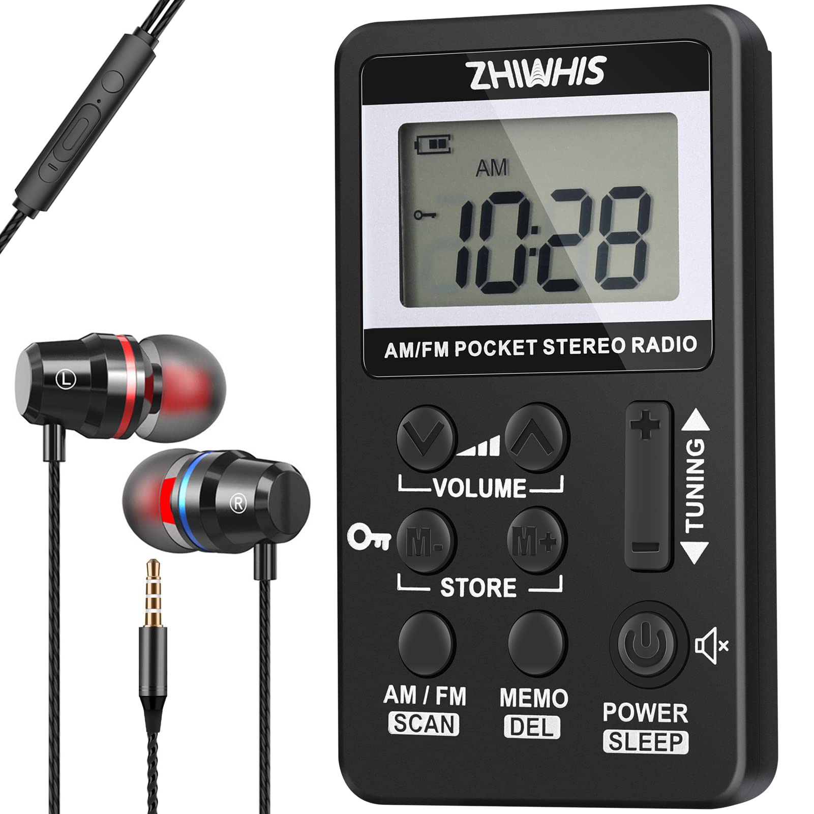 

ZHIWHIS Portable with FM DSP Stereo Key Lock and Preset for Disaster and Includes Japanese Instruction Manual and Black Radio, Compact, Rechargeable, чорний