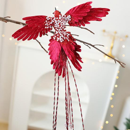 Artificial Glitter Birds Christmas Tree Ornament Realistic Long Tail Hummingbird With Faux