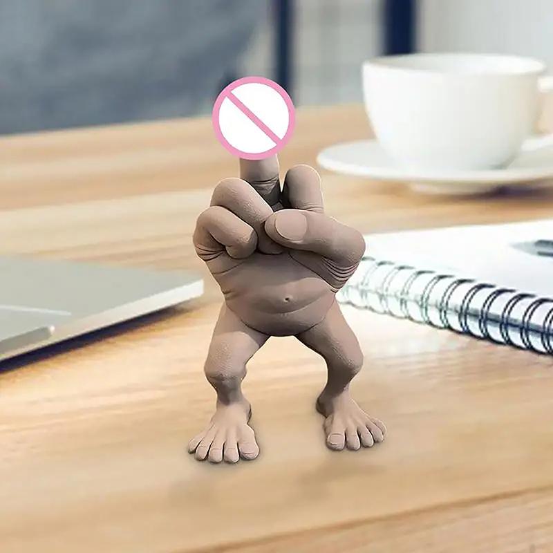 Middle Finger Figure With Legs Funny Figurine Gag Statue With Legs Hand Gesture Figurines Creative Resin Finger Sculpture
