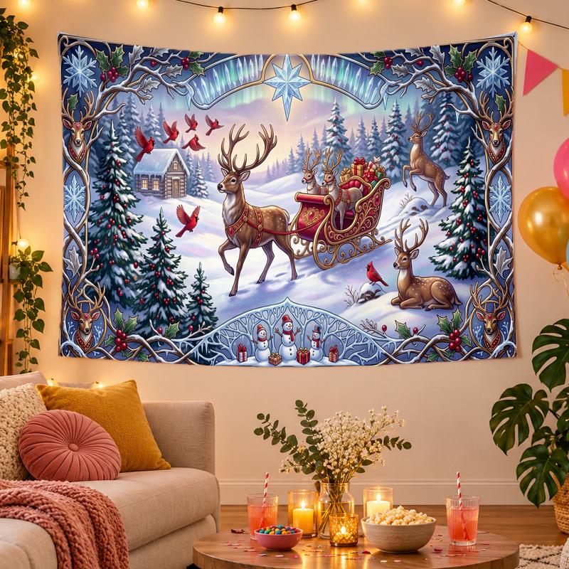 Christmas Theme Wall Tapestry, Xmas Wall Hanging, Holiday Home Bedroom Decoration