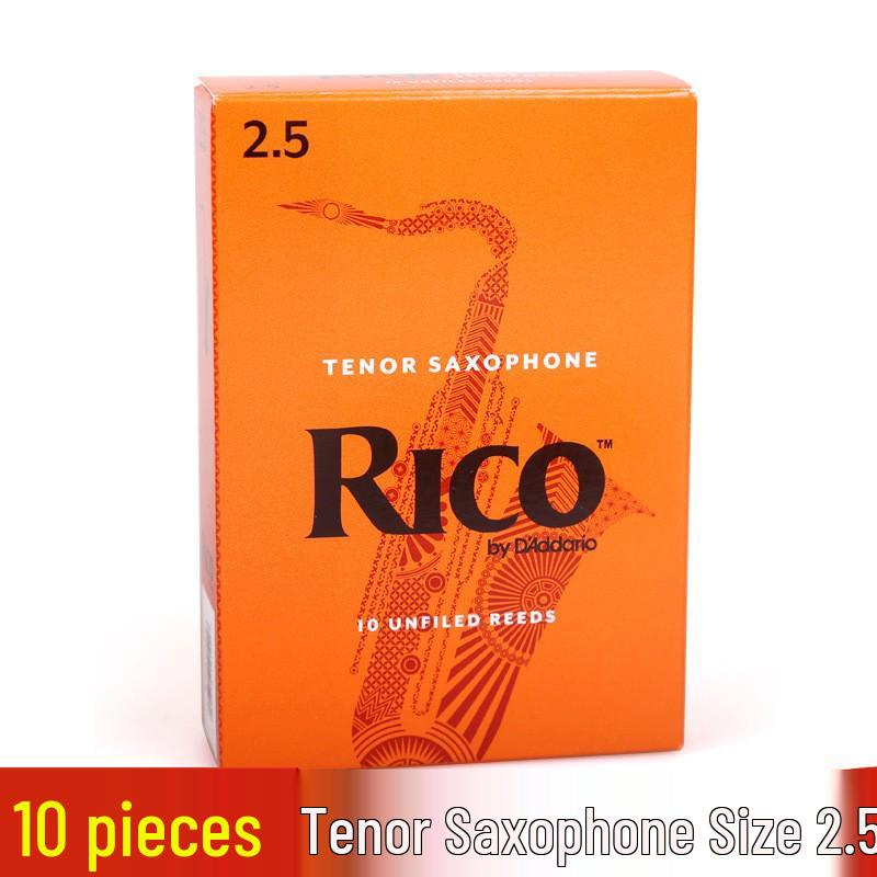 Genuine RICO B-flat Alto Saxophone Reeds, Strengths 1.5-3.0, Yellow-Orange Box, 10-Pack