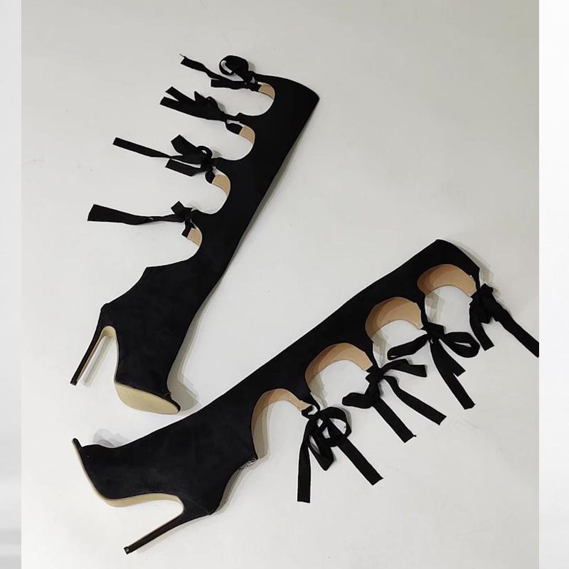 Fashion Eilyken Designer Hollow Thin High Heels Women Knee-High Boots Street Style Zipper Shoes Sexy Party Prom Zapatos De Muje