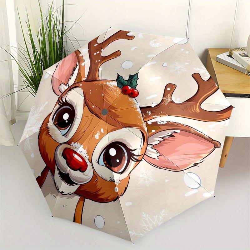 Reindeer, Winter Wonderland Theme 8 Bone Hand Automatic Folding Umbrella, Compact and Portable Design, A Perfect Gift for Birthday, Christma