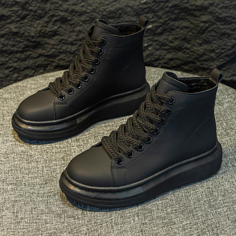 High-top women s shoes autumn new student platform casual high and thin leather medium tube sports shoes 34
