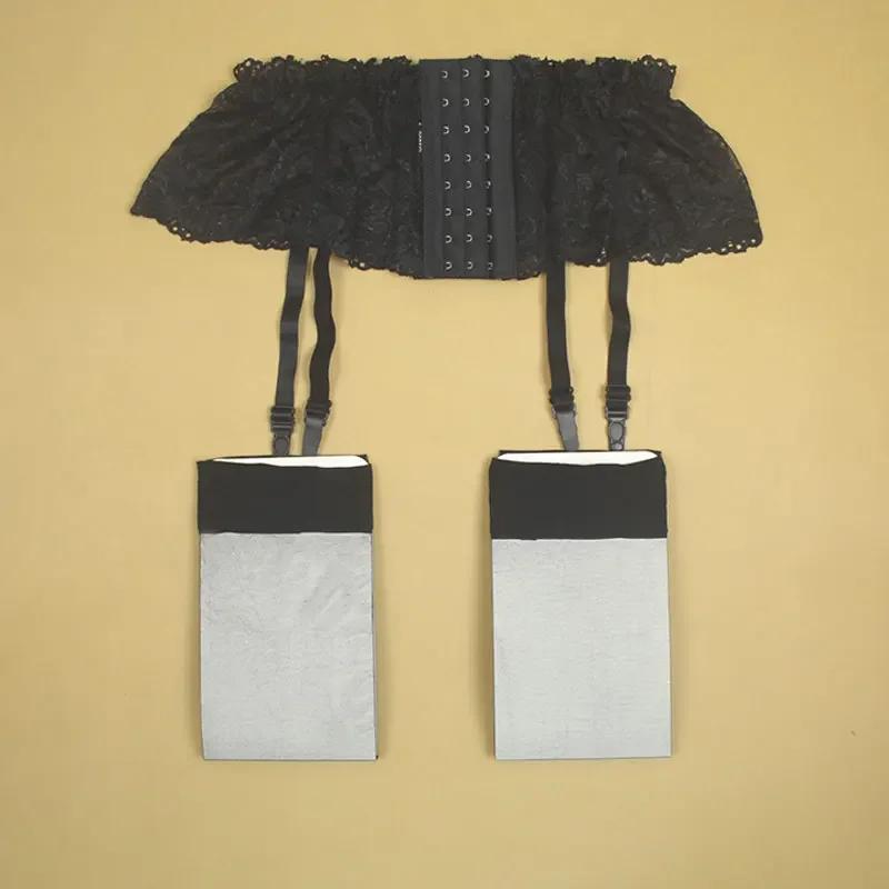 Sexy Vollverschluss Strumpfhaltergürtel Für Damen Schwarze Taille Verstellbarer Verschluss Ultraleichtes Spitze Oberteil Durchsichtige Oberschenkelhohe Seidenstrümpfe Strumpfhosen XL white