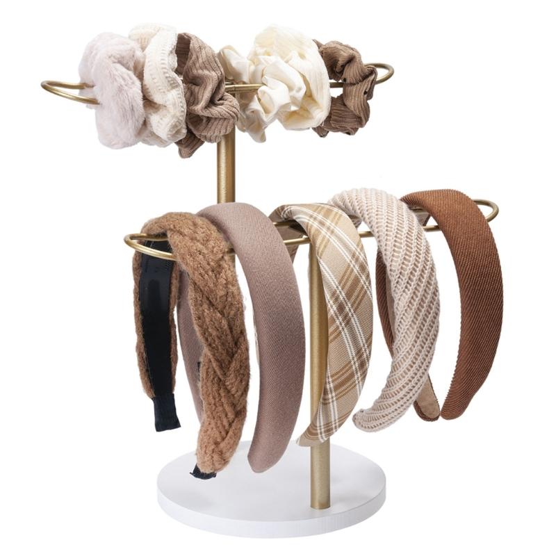 Contemporary Headband Display Stand Wooden Base Scrunchie Holder Space Saving Hair Accessories Organiser for Bedroom