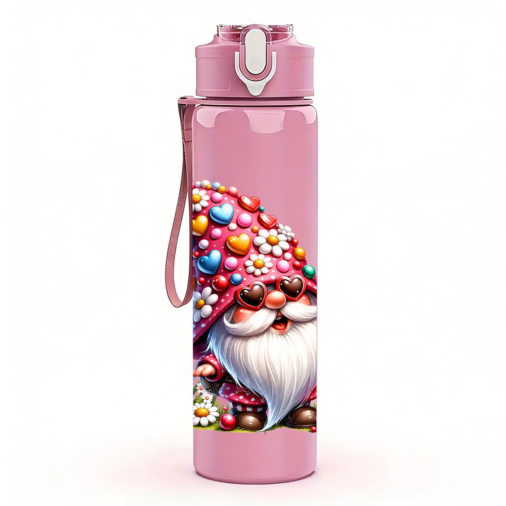 1PC Colorful Garden Gnome Graphic,750ml Color Plastic Sports Water Bottle,Leakproof Flip Straw Lid,Suitable for Sports Office Home Use