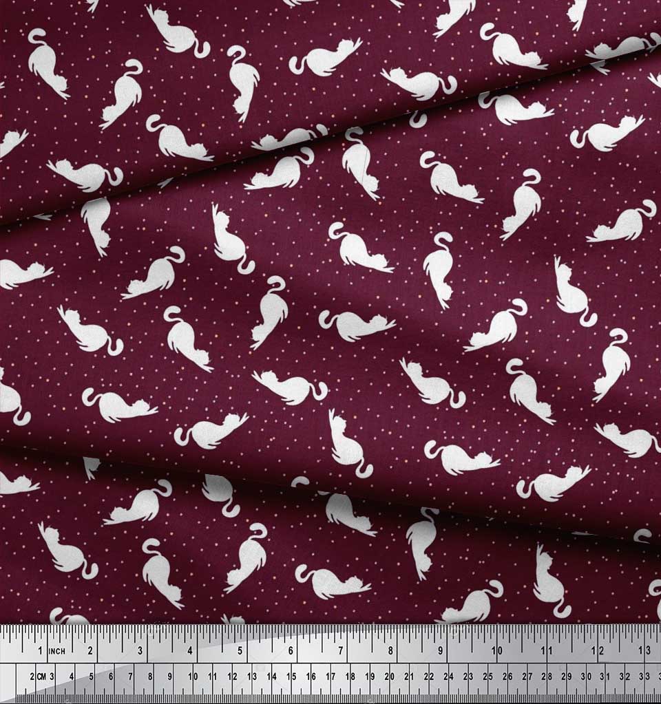 Soimoi Black Poly Crepe Fabric Floral & Cat Animal Print Fabric by the Yard 42 Inch