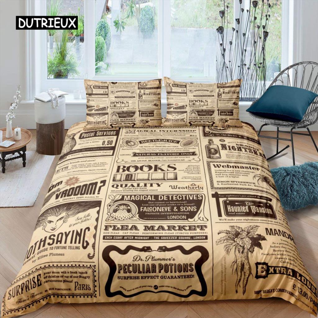 Old Newspaper Duvet Cover Set Kid Hot Air Balloon Comforter Cover Retro Truck Bedding Set Microfiber Bicycle Vintage Quilt Cover
