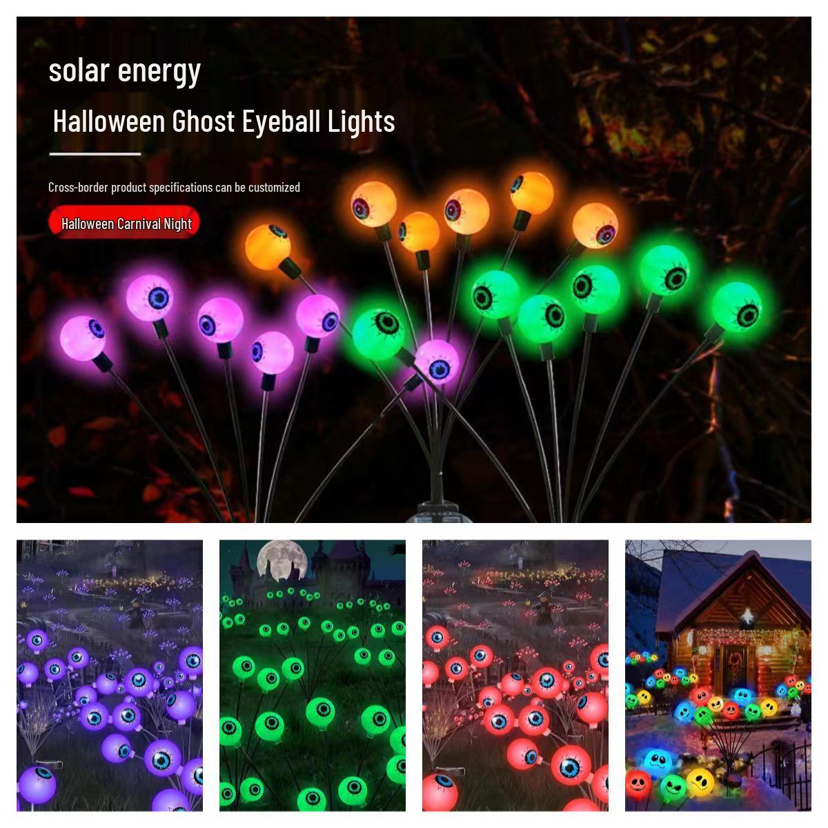

LED Solar Halloween Eyeball String Lights – Festive Firefly Ghost Decoration Purple Eyeball