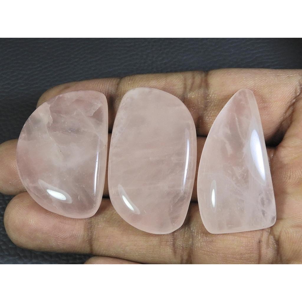 3Pcs Natural Baby Pink Rose Quartz Fancy Cabochon Loose Gemstone Lot 203Cts. A-755