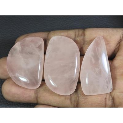 3Pcs Natural Baby Pink Rose Quartz Fancy Cabochon Loose Gemstone Lot 203Cts. A-755