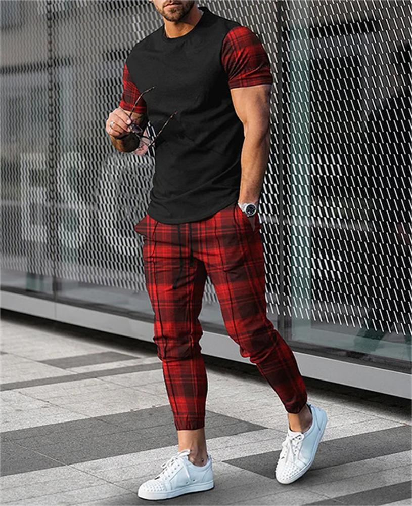 Summer Men Sets Short Sleeve T Shirt Pants Suits Oversized Tops Street Sportswear Men's Casual Tracksuits Trend Print Clothing