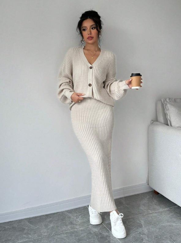 Available: Women's Casual 2-Piece Long-Sleeved Sweater and Skirt Set