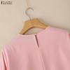 ZANZEA Women Casual Round Neck Solid Color 3/4 Sleeve Loose Blouse