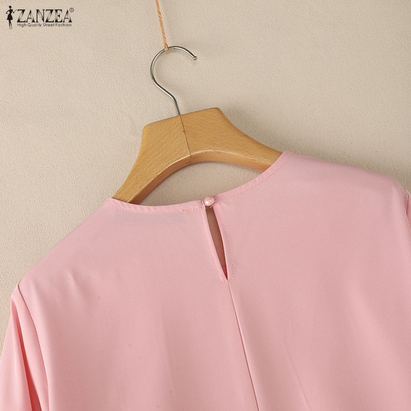 ZANZEA Women Casual Round Neck Solid Color 3/4 Sleeve Loose Blouse