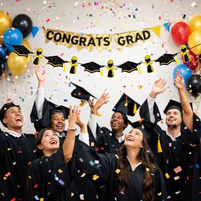 Gold Shining Graduation Party Banner Reusable Celebrate Glittery Gold Garland Glitter Decor Garland Graduation Hanging Banner