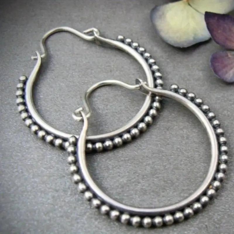 Delicate Hollow Round Hoop Earrings for Women Silver Color Jewelry Vintage Bohemian Style Personality Ear Decor
