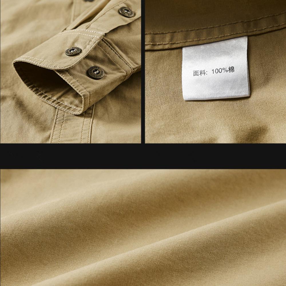 Vintage Men's 100% Cotton Shirt Safari Style Multi-pocket Lapel Top Spring Autumn Long Sleeve Youth Loose Shirts Plus Size M-6XL