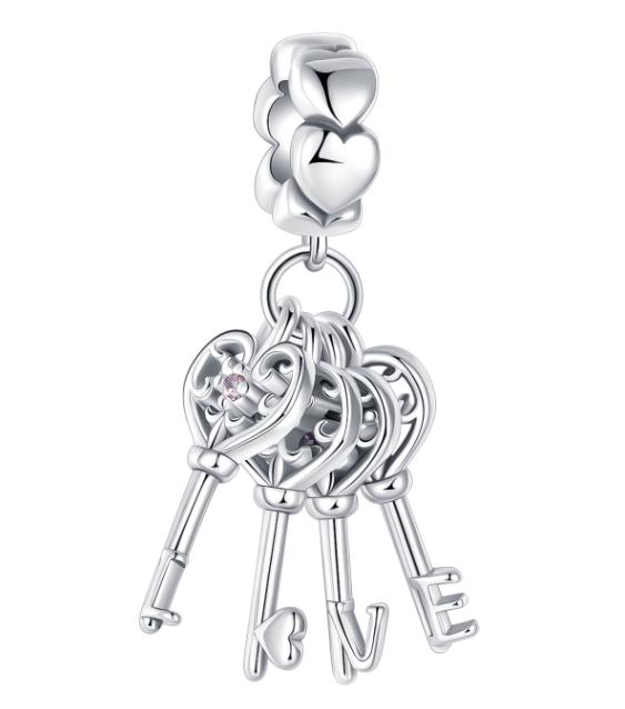 Sparkling Birthstone Charms Copper Heart Key Birthday Pendant Fit Original Necklace Bracelet Women Jewelry Diy Gift