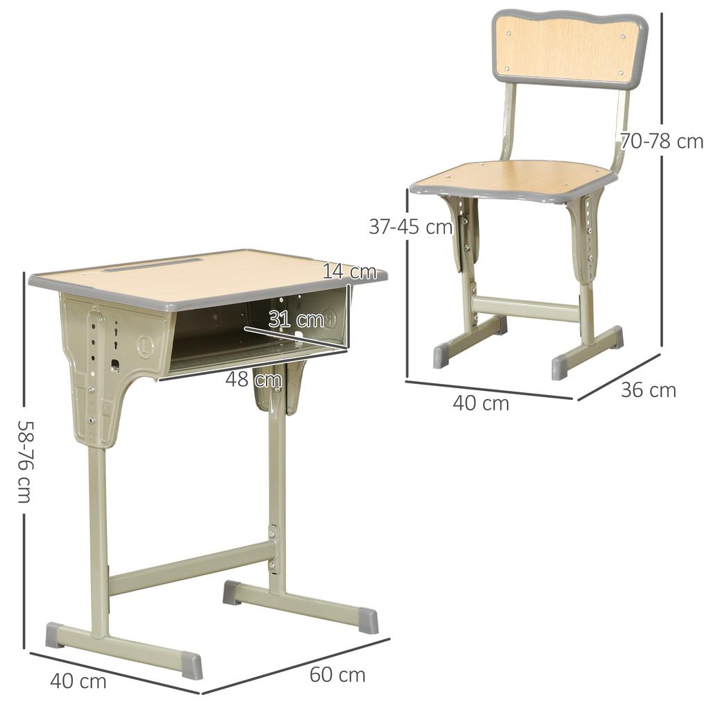 Juego de Escritorio y Silla para Niños de 6+ Años Altura Regulable con Cajón y Gancho Natural