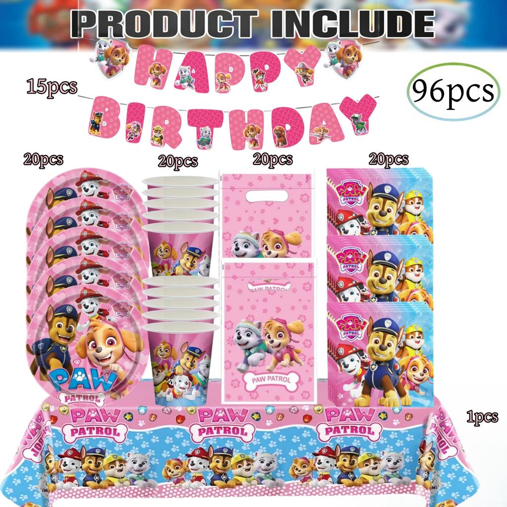 PAW Patrol Doğum Günü Süslemeleri Skye Tek Kullanımlık Sofra Takımı Seti Köpek Masa Örtüsü Tabak Hediye Çantası Bebek Partisi Çocuk Hediyesi Parti Malzemeleri