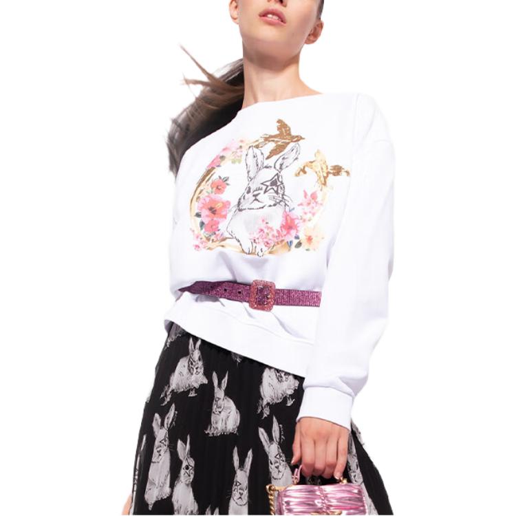 Pinko Animal Print Casual Round Neck Sweatshirt Women Sweatshirt White 100989A0TH-Z04