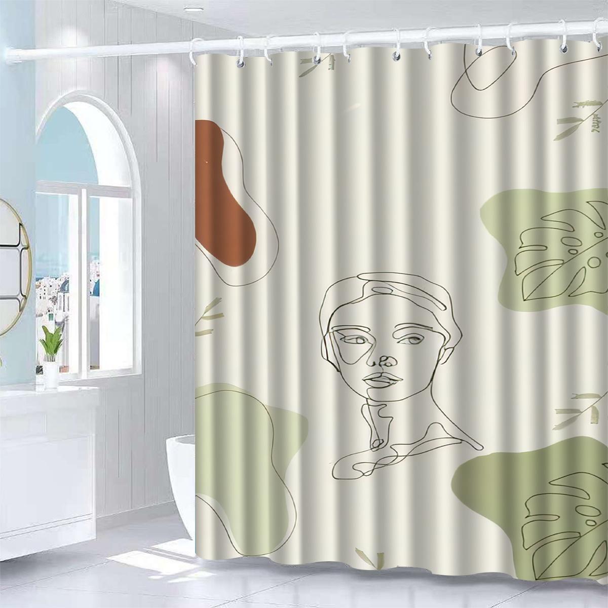 

Elegant Line Art Face Shower Curtain, Modern Minimalist Abstract Design, Machine Washable, All-Season Bath Decor W60H190(CM)-1 Pcs