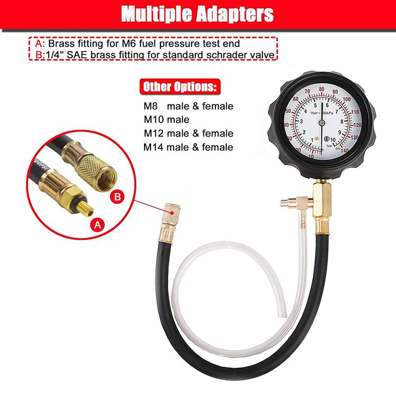 TU-114 Fuel Injector Pressure Gauge Tester Kit Diesel Engine Compression 0-140 PSI Gas Oil Pressure Tools for Car Motorcycle